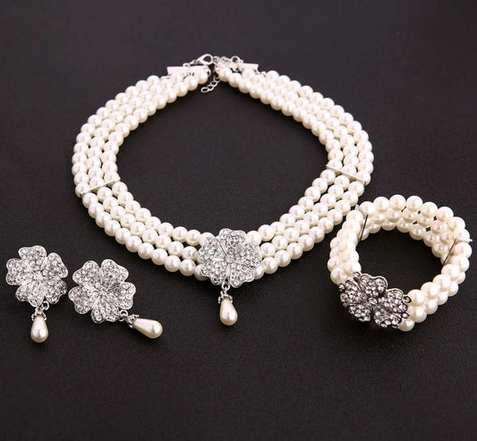 Fashion Flower Artificial Pearl Inlay Artificial Gemstones Women's Bracelets Earrings Necklace