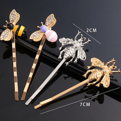 Fashion Flower Bee Metal Inlay Rhinestones Hair Clip 1 Piece