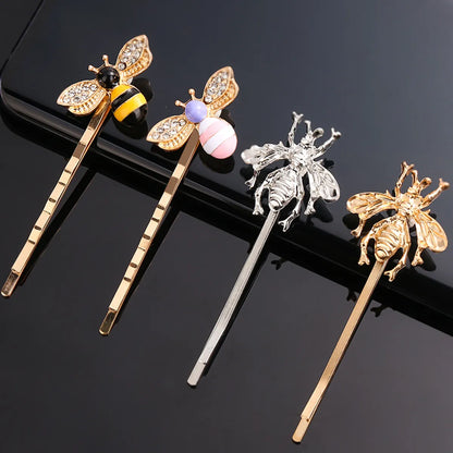 Fashion Flower Bee Metal Inlay Rhinestones Hair Clip 1 Piece