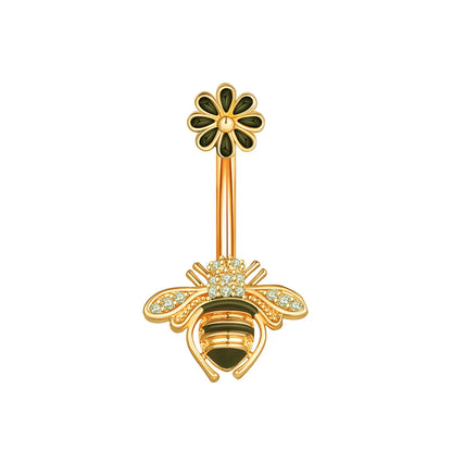 Fashion Flower Bee Stainless Steel Plating Artificial Gemstones Belly Ring