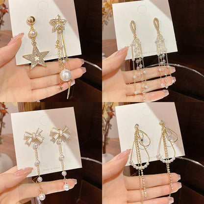 Fashion Flower Bow Knot Copper Inlay Artificial Pearls Zircon Drop Earrings 1 Pair