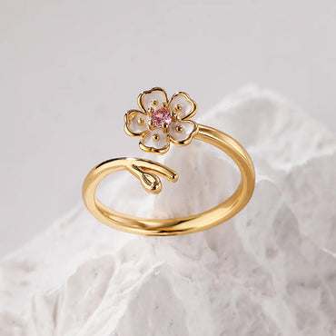 Fashion Flower Butterfly Copper Gold Plated Zircon Open Ring 1 Piece