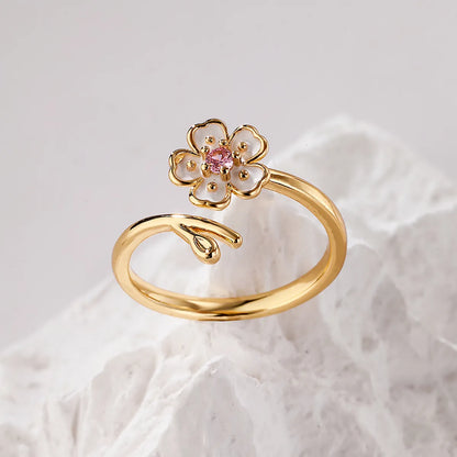 Fashion Flower Butterfly Copper Gold Plated Zircon Open Ring 1 Piece