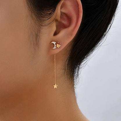 Fashion Flower Butterfly Copper Inlay Zircon Ear Line 1 Pair