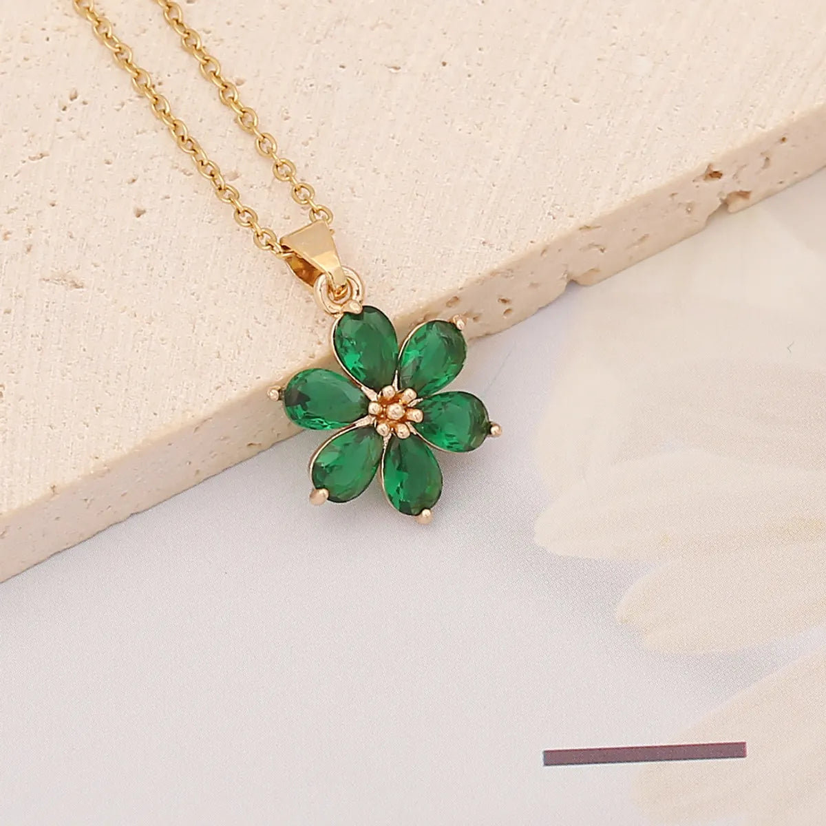 Stainless Steel 18K Gold Plated Fashion Flower Butterfly Zircon Pendant Necklace