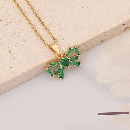 Stainless Steel 18K Gold Plated Fashion Flower Butterfly Zircon Pendant Necklace