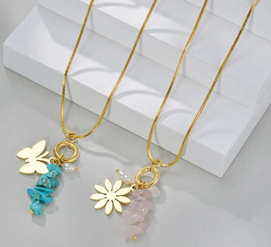 Fashion Flower Butterfly Stainless Steel Plating Pendant Necklace 1 Piece