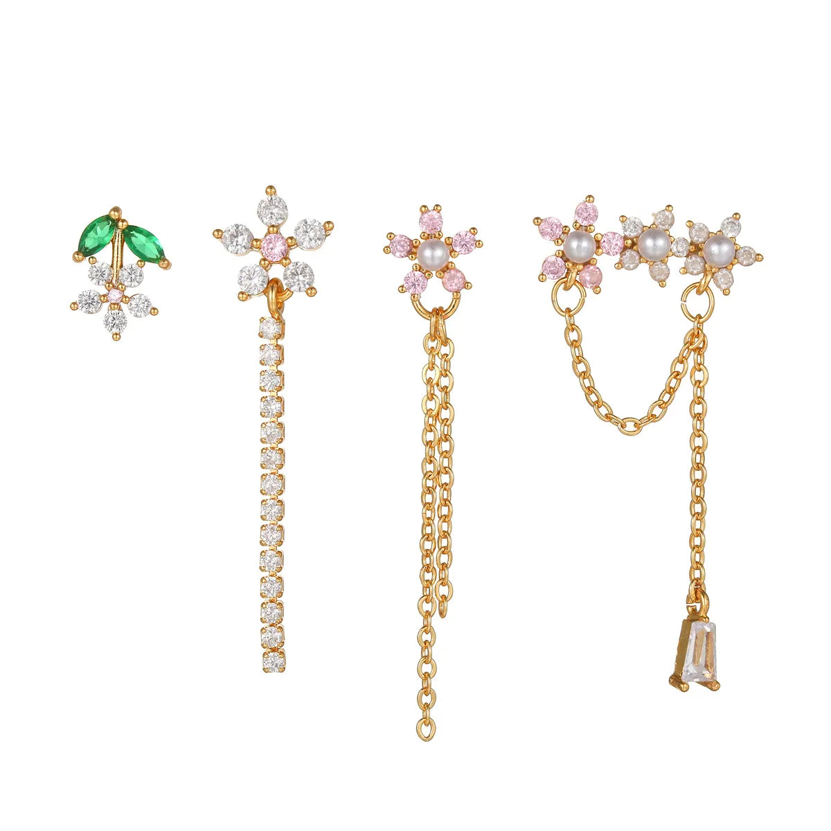 Fashion Flower Chain Pearl Alloy Earrings Set Five-piece