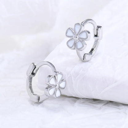 Fashion Flower Checkered Brass Plating Hoop Earrings 1 Pair