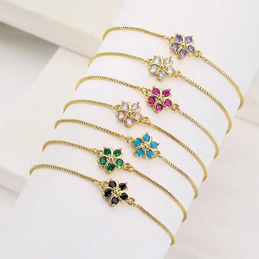 Fashion Flower Copper Zircon Bracelets In Bulk