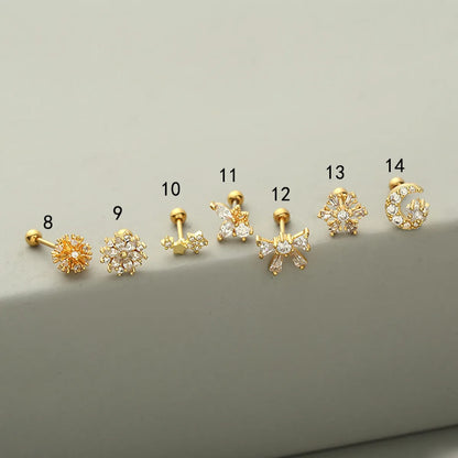 Fashion Flower Copper Ear Studs Inlay Zircon Copper Earrings 1 Piece