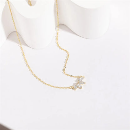 Fashion Flower Copper Gold Plated Zircon Pendant Necklace 1 Piece