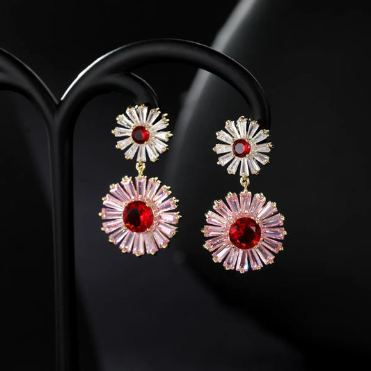 Fashion Flower Copper Inlay Zircon Ear Studs 1 Pair