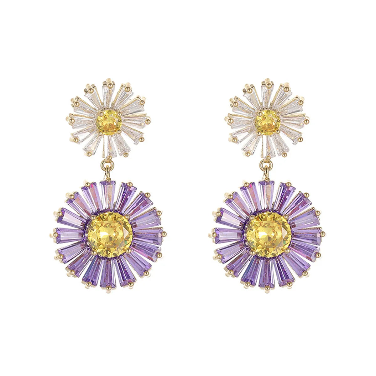 Fashion Flower Copper Inlay Zircon Ear Studs 1 Pair