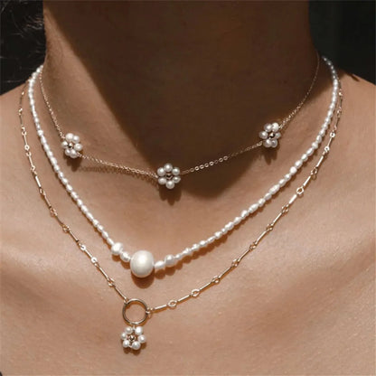 Fashion Flower Copper Necklace Pearl Copper Necklaces