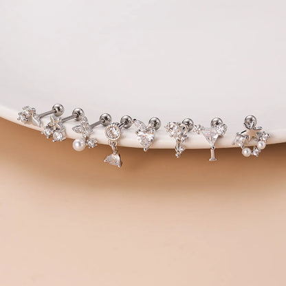 1 Piece Ear Cartilage Rings & Studs Fashion Flower 316 Stainless Steel  Copper Plating Inlay Pearl Zircon