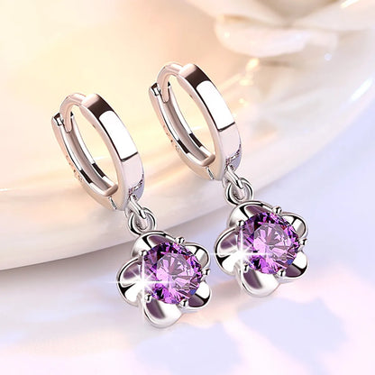 Fashion Flower Copper Plating Inlay Zircon Drop Earrings 1 Pair