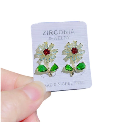 1 Pair Fashion Flower Plating Copper Zircon Drop Earrings