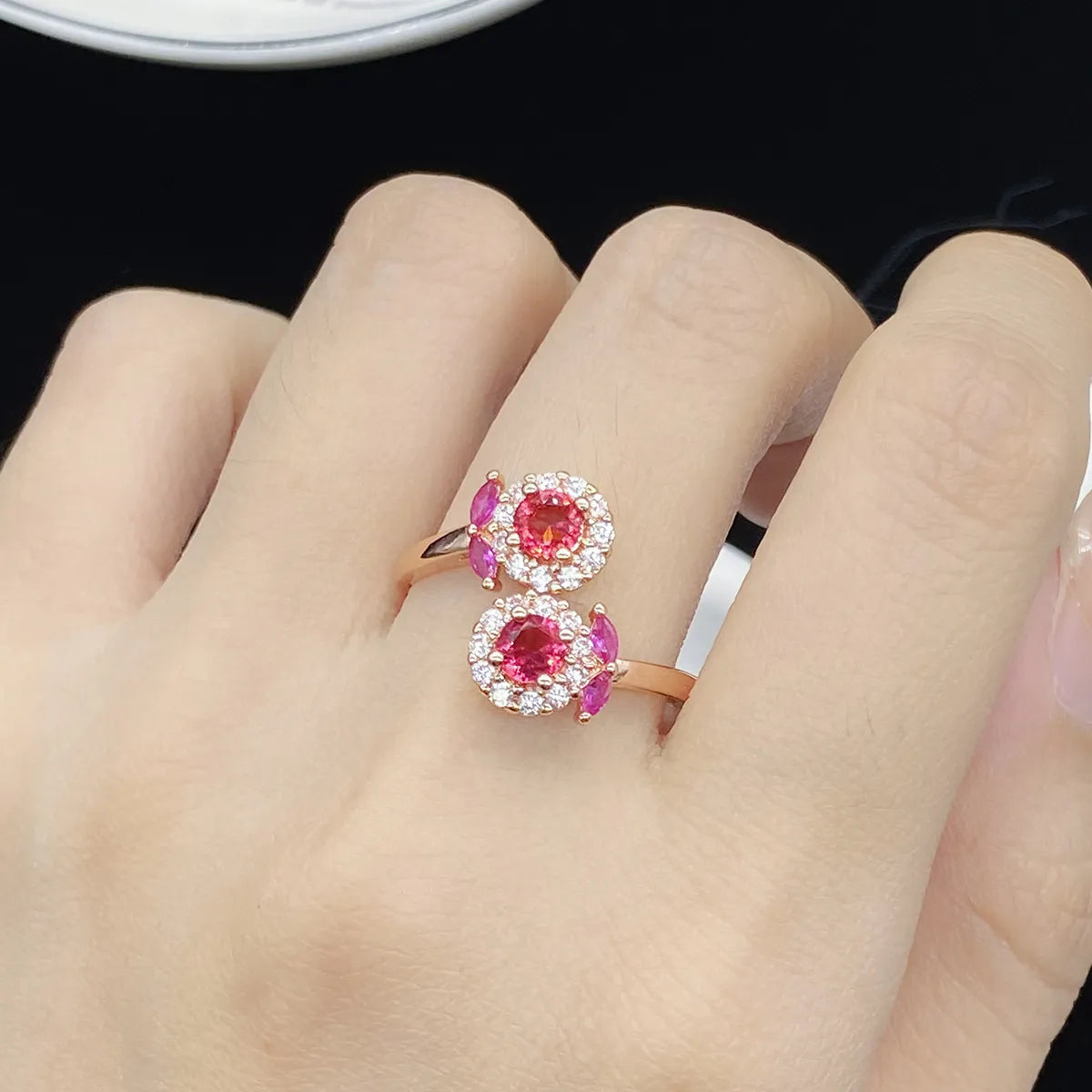 Fashion Flower Copper Rings Inlay Artificial Gemstones Copper Rings