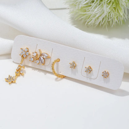 Fashion Flower Copper Zircon Earrings 1 Set