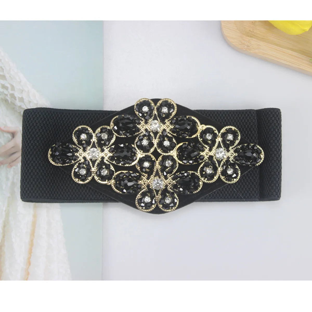 Fashion Flower Elastic Band Handmade Inlay Crystal Women'S Woven Belts 1 Piece