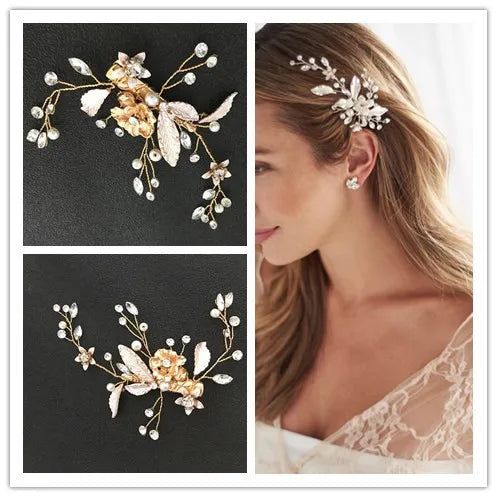 Fashion Flower Leaf Shaped Inlaid Pearl Rhinestone Alloy Hair Clip