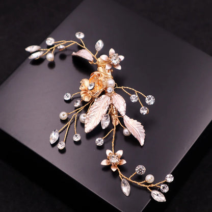 Fashion Flower Leaf Shaped Inlaid Pearl Rhinestone Alloy Hair Clip