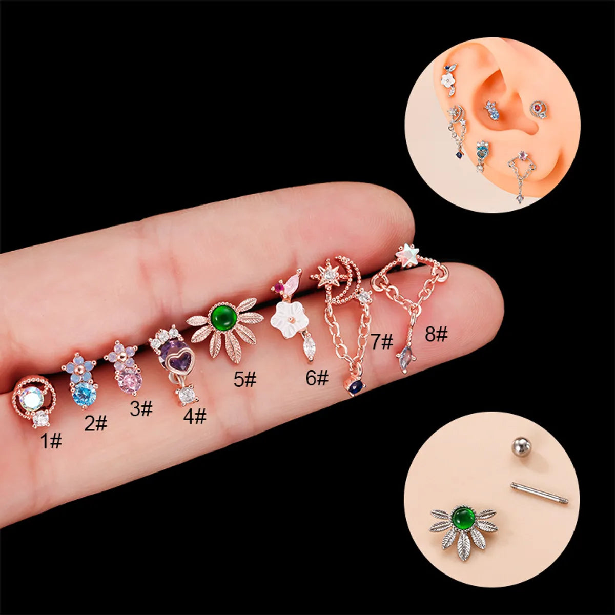 Fashion Flower Metal Plating Inlay Zircon Ear Studs 1 Piece