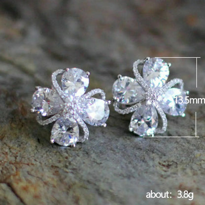 Fashion Flower Micro-Inlaid Zircon Copper Stud Earrings Wholesale