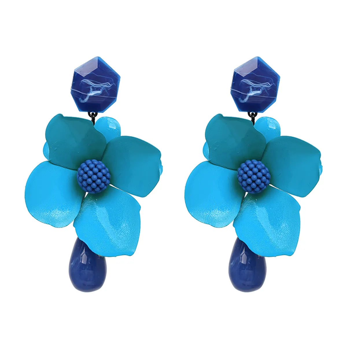 1 Pair Fashion Flower Petal Spray Paint Plating Alloy Rhinestones Drop Earrings