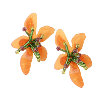 Fashion Flower Plastic Beaded Women's Ear Studs 1 Pair