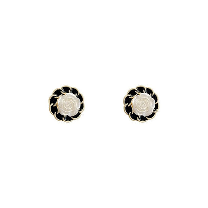 Fashion Flower Silver Plating Inlay Artificial Diamond Pearl Ear Studs 1 Pair