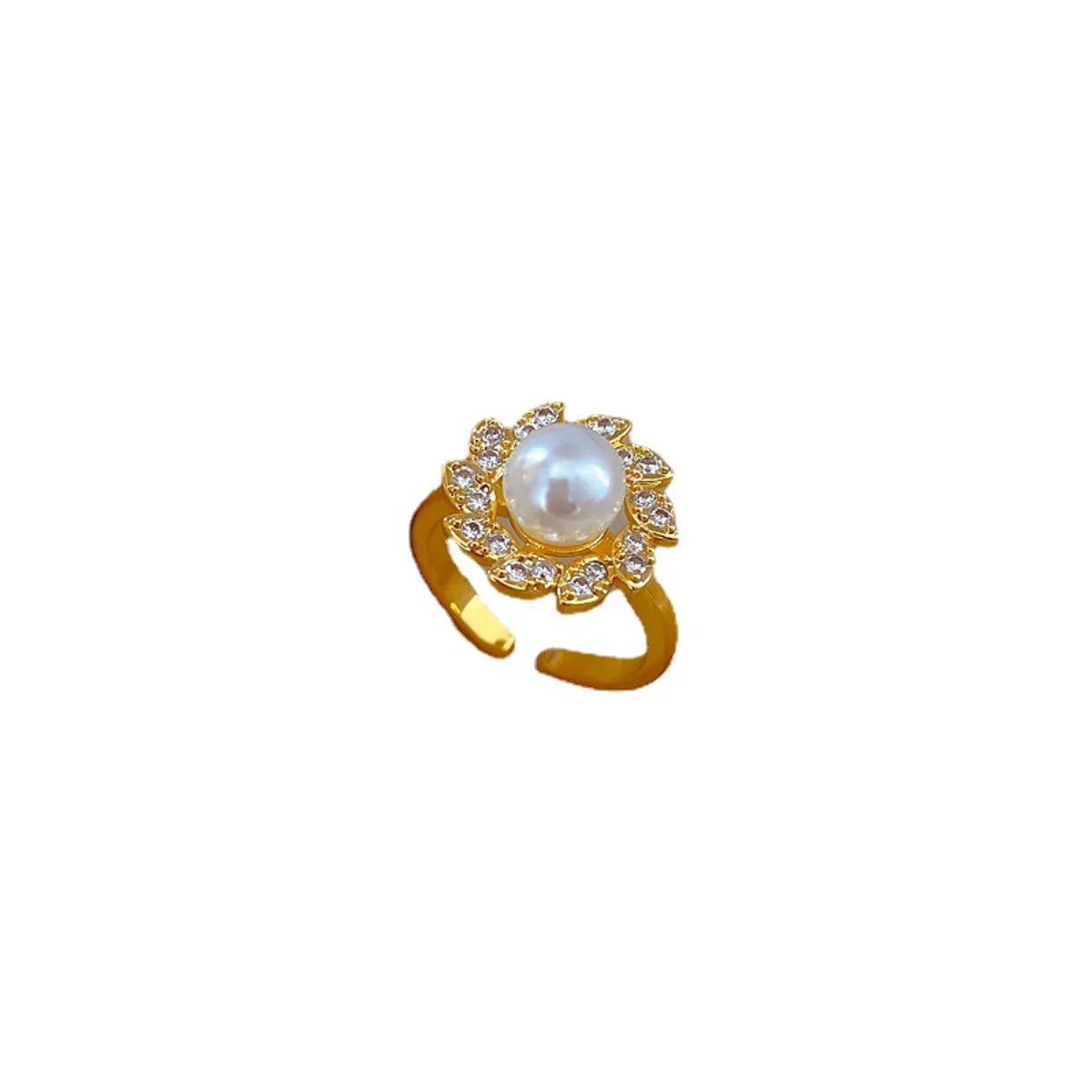 Wholesale Fashion Flower Stainless Steel Brass Plating Inlay Pearl Zircon Rings Necklace