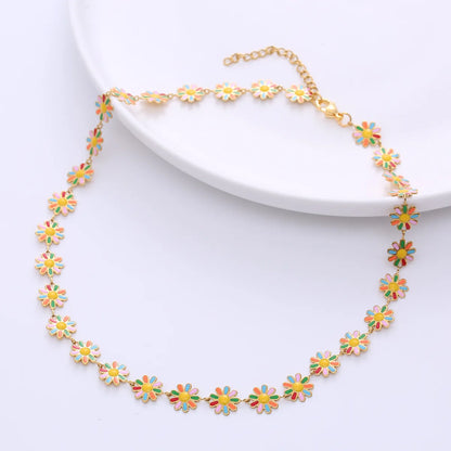 Fashion Flower Stainless Steel Epoxy Chain Necklace