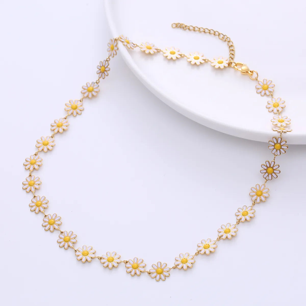 Fashion Flower Stainless Steel Epoxy Chain Necklace