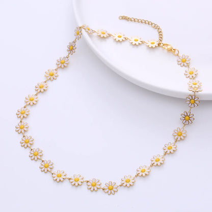 Fashion Flower Stainless Steel Epoxy Chain Necklace