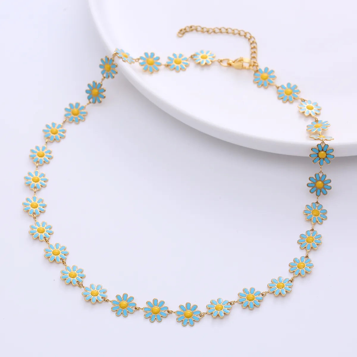 Fashion Flower Stainless Steel Epoxy Chain Necklace