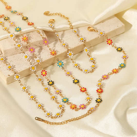 Wholesale Jewelry Fashion Flower 304 Stainless Steel Gold Plated Bracelets Necklace