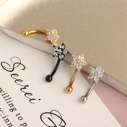 Fashion Flower Stainless Steel Inlay Zircon Eyebrow Nails 1 Piece