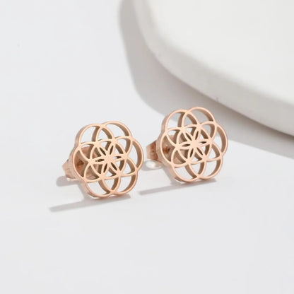 Fashion Flower Stainless Steel Plating Hollow Out Ear Studs 1 Pair