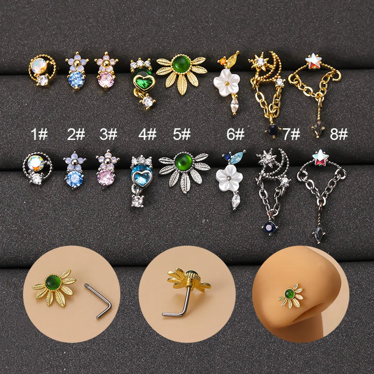 1 Piece Nose Rings & Studs Fashion Flower 316L Stainless Steel  Copper Plating Zircon