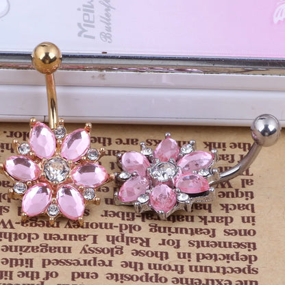 Fashion Flower Stainless Steel Rhinestones Belly Ring 1 Piece