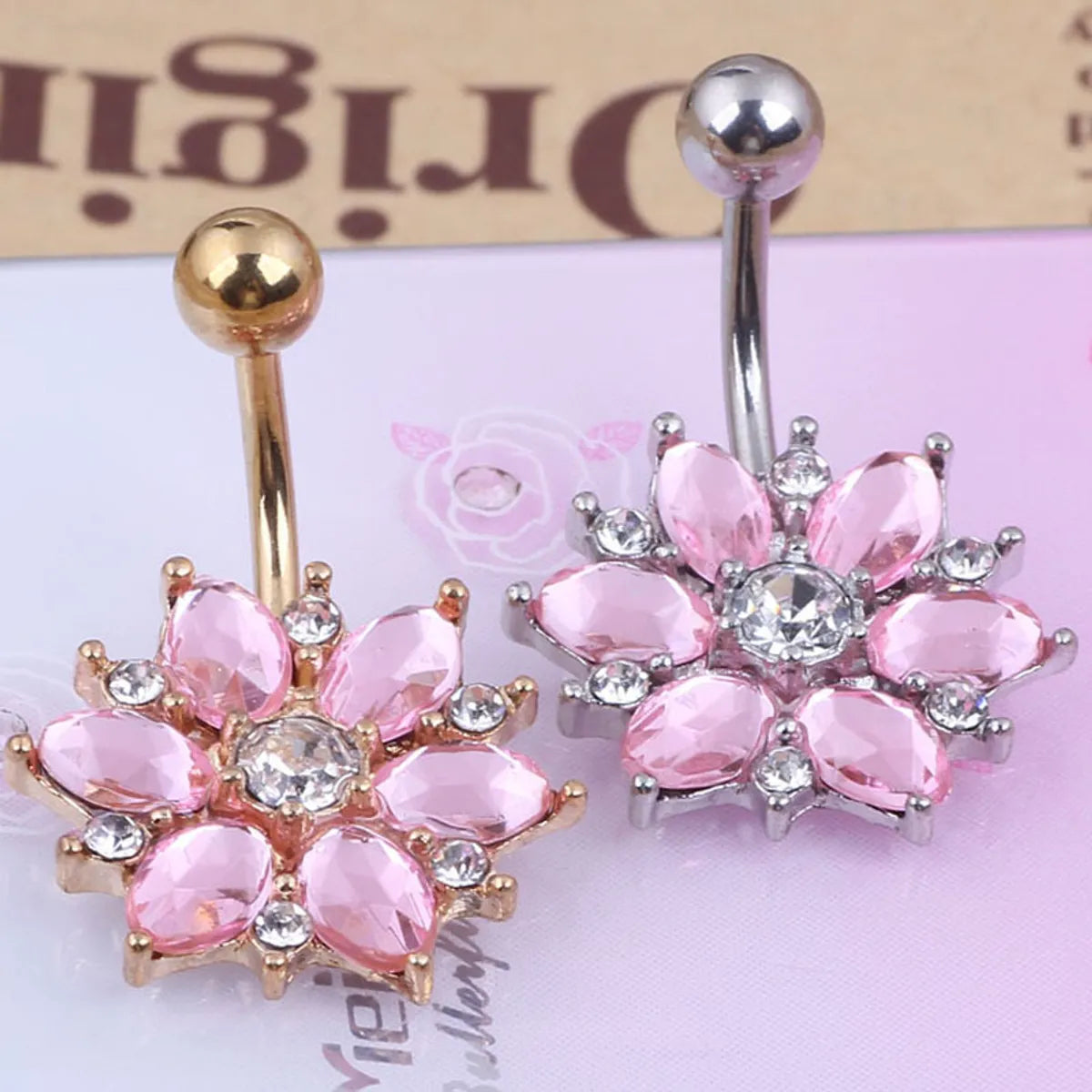 Fashion Flower Stainless Steel Rhinestones Belly Ring 1 Piece