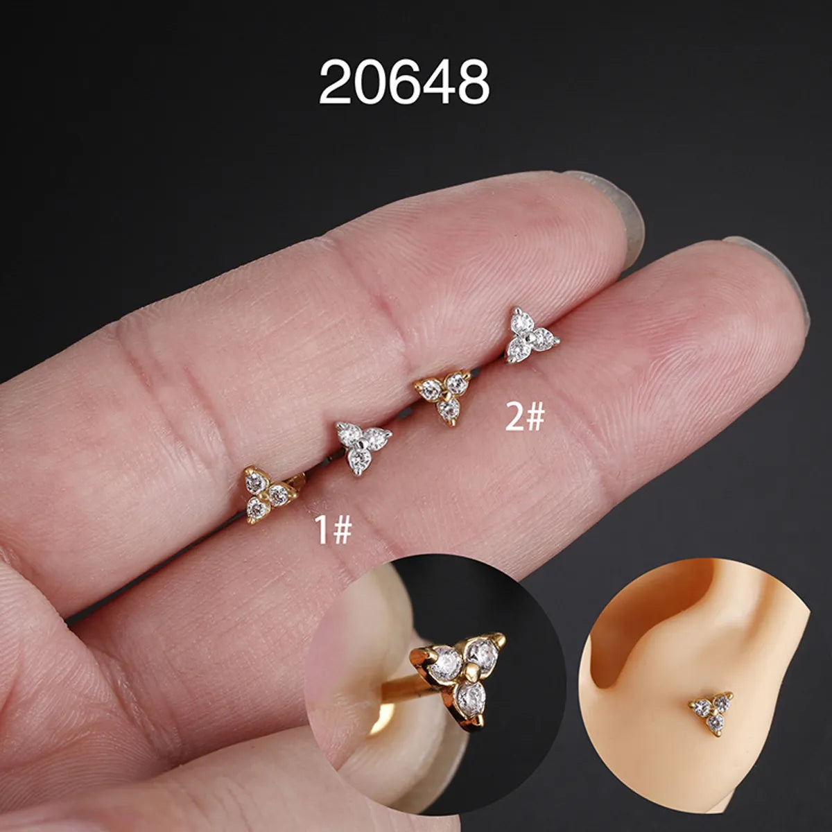 Fashion Flower Stainless Steel Zircon Lip Stud 1 Piece