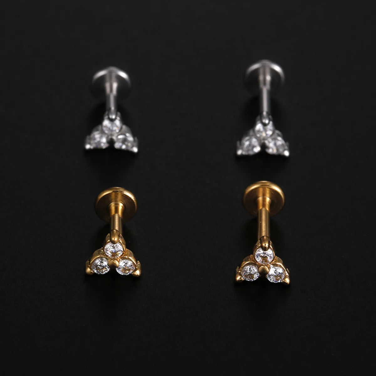 Fashion Flower Stainless Steel Zircon Lip Stud 1 Piece