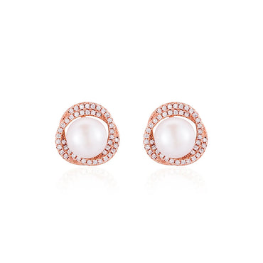 Fashion Flower Sterling Silver Ear Studs Inlaid Pearls Zircon 925 Silver Earrings 1 Pair