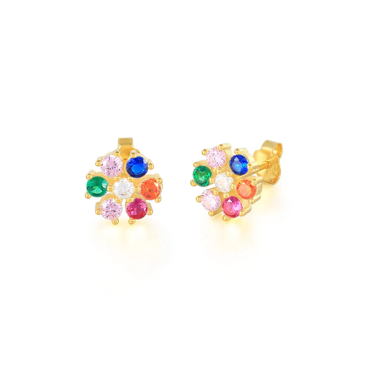 Fashion Flower Sterling Silver Inlay Zircon Ear Studs 1 Pair