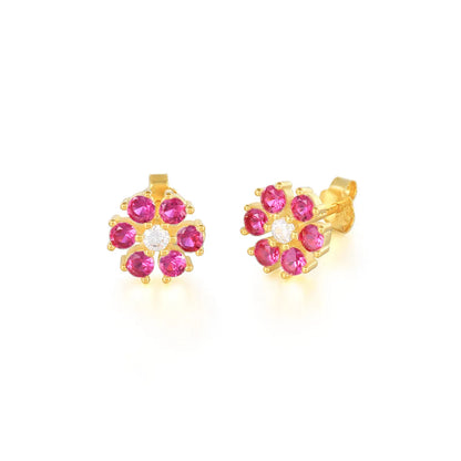 Fashion Flower Sterling Silver Inlay Zircon Ear Studs 1 Pair