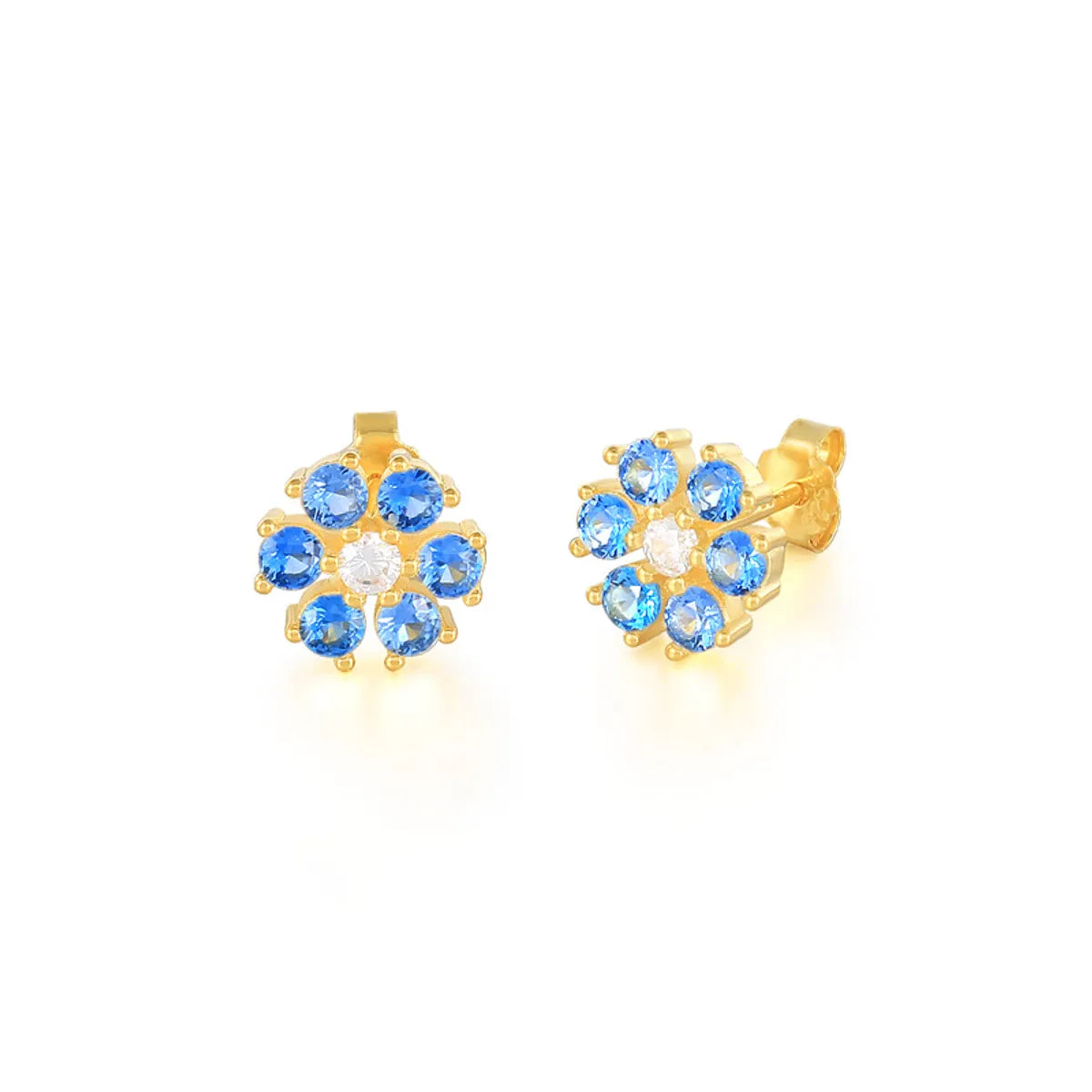 Fashion Flower Sterling Silver Inlay Zircon Ear Studs 1 Pair