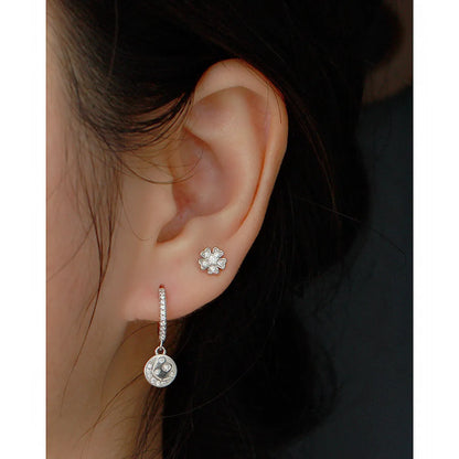 Fashion Flower Sterling Silver Inlay Zircon Ear Studs 1 Pair